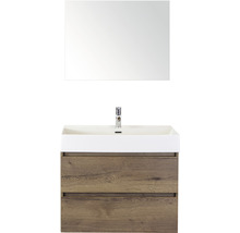 Badmöbel-Set Sanox Maxx XL BxHxT 81 x 183 x 45,5 cm Frontfarbe tabacco mit Waschtisch Keramik weiß und Keramik-Waschtisch Spiegel Waschtischunterschrank