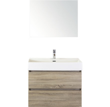 Badmöbel-Set Sanox Maxx XL BxHxT 81 x 183 x 45,5 cm Frontfarbe eiche grau mit Waschtisch Keramik weiß und Keramik-Waschtisch Spiegel Waschtischunterschrank