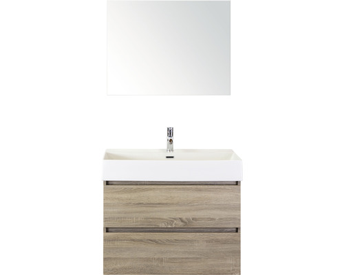 Badmöbel-Set Sanox Maxx XL BxHxT 81 x 183 x 45,5 cm Frontfarbe eiche grau mit Waschtisch Keramik weiß und Keramik-Waschtisch Spiegel Waschtischunterschrank Waschtisch mit Spiegel und Unterschrank mit zwei Schubladen