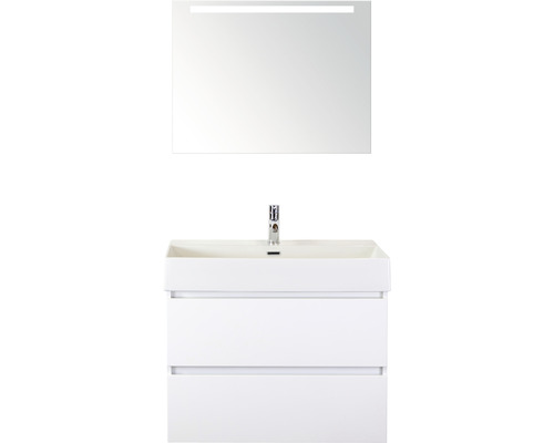 Badmöbel-Set Sanox Maxx XL BxHxT 81 x 183 x 45,5 cm Frontfarbe weiß hochglanz mit Waschtisch Keramik weiß und Waschtischunterschrank Waschtisch Spiegel mit LED-Beleuchtung