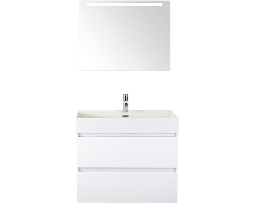 Badmöbel-Set Sanox Maxx XL BxHxT 81 x 183 x 45,5 cm Frontfarbe weiß hochglanz mit Waschtisch Keramik weiß und Waschtischunterschrank Waschtisch Spiegel mit LED-Beleuchtung Waschtisch mit Unterschrank und Spiegel mit Beleuchtung