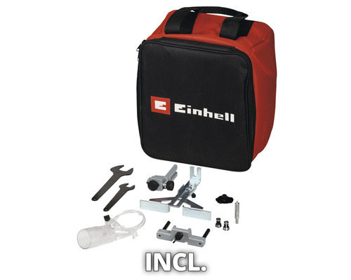 Einhell Logo, Transporttasche mit Bohrvorrichtung und Zubehör
