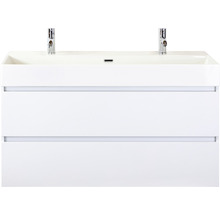 Badmöbel-Set Maxx XL 120 cm mit Keramikwaschtisch 2 Hahnlöcher weiß hochglanz