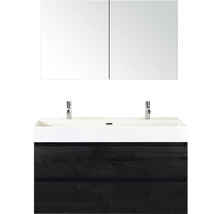 Badmöbel-Set Sanox Maxx XL Frontfarbe black oak BxHxT 121 x 170 x 45,5 cm mit Keramik-Doppelwaschtisch und Spiegelschrank