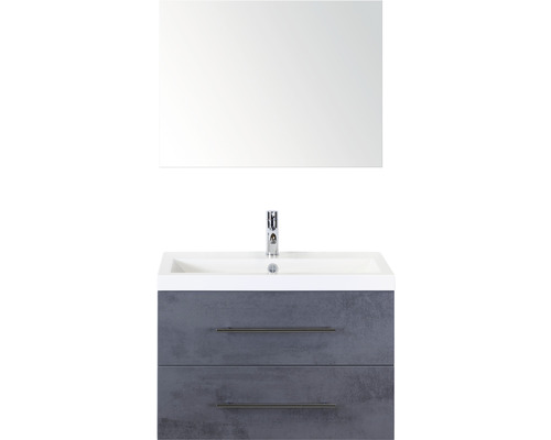 Badmöbel-Set Sanox Straight BxHxT 80 x 170 x 40 cm Frontfarbe beton anthrazit mit Waschtisch Mineralguss weiß und Waschtischunterschrank Mineralguss-Waschtisch Spiegel