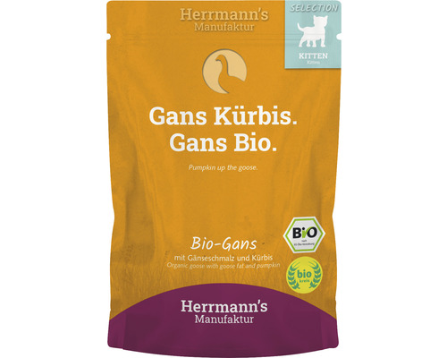 Katzenfutter nass Herrmann´s Kitten Bio Gans mit Gänseschmalz und Kürbis 100 g