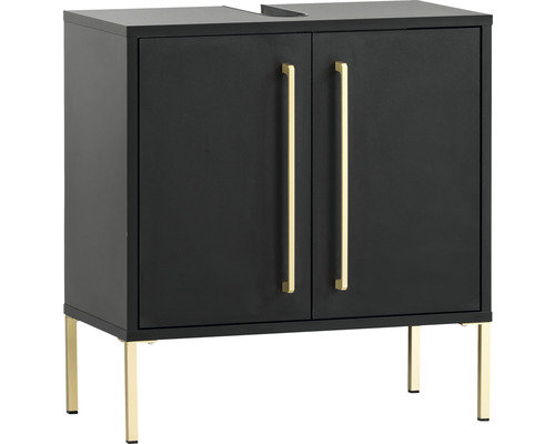 Waschbeckenunterschrank mit zwei Türen und Metallgriffen sowie Metallfüßen