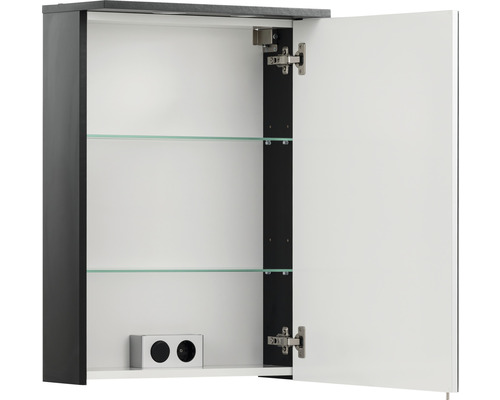Spiegelschrank Möbelpartner Sarah 72,3 x 15,9 x 72,3 cm schwarz 1-türig LED Offener Spiegelschrank mit zwei Glasböden und Steckdose