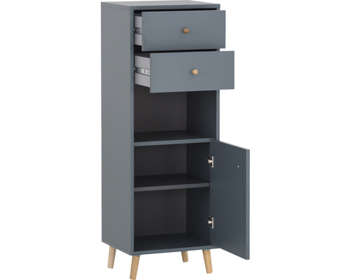 Schmaler Badezimmerschrank mit zwei Schubladen und einer Tür