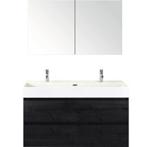 Badmöbel-Set Sanox Maxx XL Frontfarbe black oak BxHxT 121 x 170 x 45,5 cm mit Keramik-Doppelwaschtisch und Spiegelschrank
