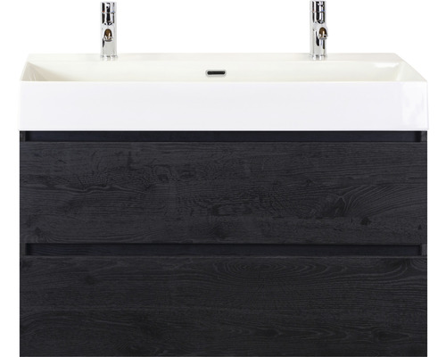 Waschtischunterschrank mit zwei Schubladen und Aufsatzwaschbecken