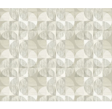 Tapete mit geometrischem Kreismuster in Beige und Weiß