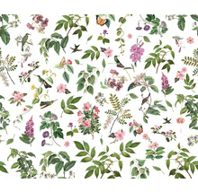 Illustration mit verschiedenen Blumen, Blättern und Tieren