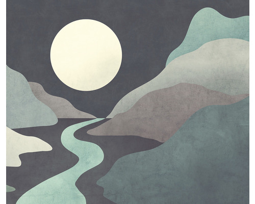 Fototapete Vlies IF4-078 Infinity 2 Moonlight Monumental 4-tlg. 400 x 250 cm Illustration einer Mondlandschaft mit Bergen und einem Fluss