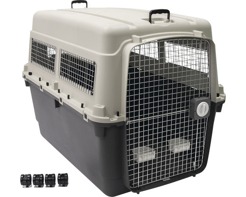 Transportbox KARLIE Nomad Gr. XXXL 121 x 82 x 90 cm grau-weiß, max belastbar 50 kg Hundetransportbox aus Kunststoff mit Metallgittertür und Rollen