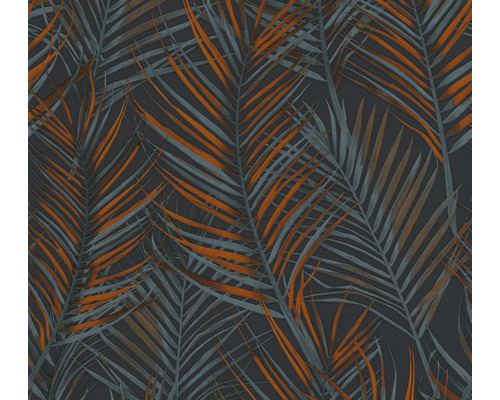 Vliestapete 39038-6 Attractive 2 Palmenblätter schwarz-petrol Tapete mit Palmenblattmuster