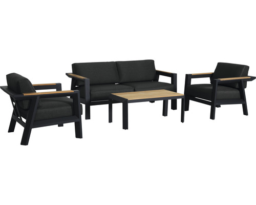 Gartenmöbelset Loungeset SenS-Line garden furniture 4 -Sitzer bestehend aus: Zweisitzer-Bank, 2 Sessel, Tisch Aluminium Holz Textil schwarz
