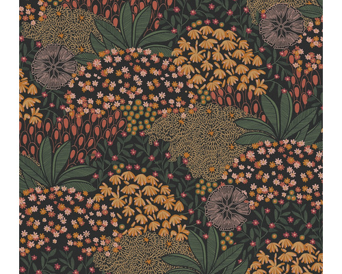 Vliestapete 38740-3 Nara Blumen schwarzorange Tapete mit Blumenmuster und Blättern