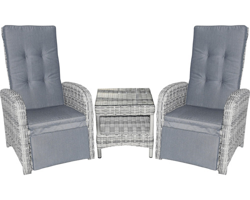 Gartenmöbelset SenS-Line garden furniture 2 -Sitzer bestehend aus: 2 Sessel, Beistelltisch Aluminium Polyrattan Glas Textil grau