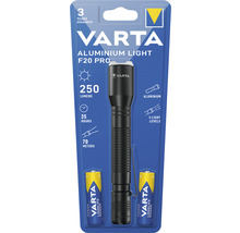 Varta Aluminium Light F20 Pro Taschenlampe 250 lm Reichweite 70m Leuchtdauer 35h inkl. Batterien LxØ 164x26 mm