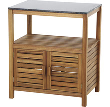Gartenschrank aus Holz mit Ablagefläche aus Stein