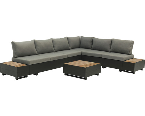 Gartenmöbelset Loungeset SenS-Line garden furniture 5 -Sitzer bestehend aus: Dreisitzer-Sofa, 2 Mittelteilmodule, Eckmodul, Tisch, 2 Beistelltische Aluminium Kunststoff Textil braun schwarz