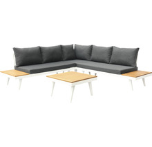 Gartenlounge-Set mit Ecksofa, Kissen und Tisch