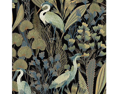 Tapete mit Reihern und Pflanzenmotiven