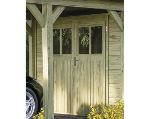 Front mit Doppeltür für Einzelcarport 19 mm Karibu 250x200 cm natur Holzgarage mit Doppeltür und Fenstern