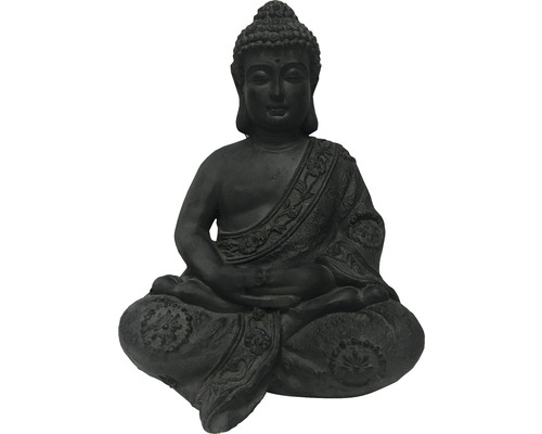 Dekofigur Lafiora Buddha Fibreclay 35,5 x 28,5 x 49,5 cm anthrazit Buddha Statue im Lotussitz für den Garten oder den Innenbereich