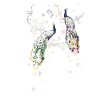 Fototapete Vlies 38909-1 House of Turnowsky Pfau Floral weiß bunt 3-tlg. 159 x 280 cm