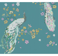 Vliestapete 38906-2 House of Turnowsky Pfau Blumen türkis gelb-thumb-0