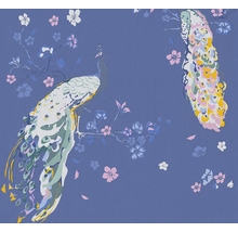 Vliestapete 38906-3 House of Turnowsky Pfau Blumen blau rosa-thumb-0