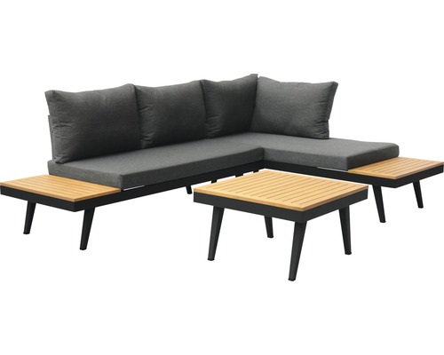 Gartenmöbelset Loungeset SenS-Line garden furniture 5 -Sitzer bestehend aus: 2 Bankmodule, Eckmodul, Tisch Aluminium Holz textil schwarz