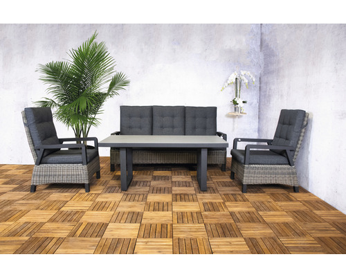 Gartenmöbelset Loungeset SenS-Line garden furniture 5 -Sitzer bestehend aus: 2 Sessel, Tisch, Dreisitzer-Sofa Aluminium Textil Polyrattan Glas braun anthrazit schwarz