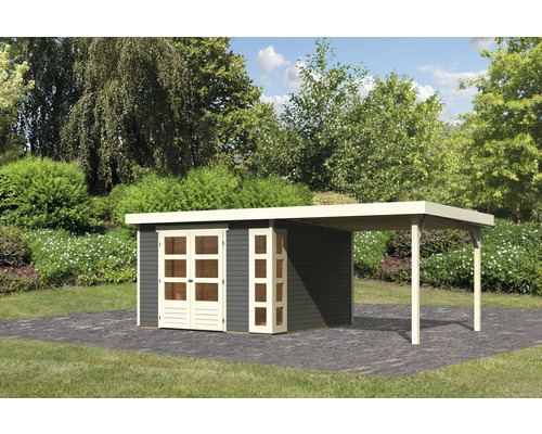 Gartenhaus Karibu Naomi 6 inkl. Anbau 2,4 m 558 x 331 cm grau