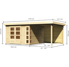 Holzgartenhaus mit Flachdach und Maßangaben