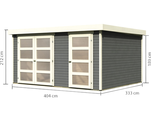 Gartenhaus mit zwei Türen und Maßangaben