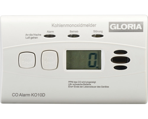 Gloria CO-Melder KO10D mit Display HxBxT 70x118x40 mm weiß Zertifizierung EN50291-1:2018