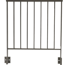 Metallzaun mit vertikalen Streben und Montagehalterungen