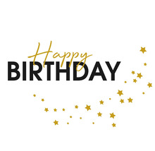 Illustration mit dem Text ''Happy Birthday'' und goldenen Sternen