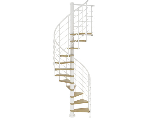 Pertura Spindeltreppe Koralia Eiche Leimholz Ø 160 cm Weiß 11 Stufen 12 Steigungen