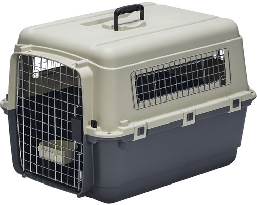 Haustier-Transportbox aus Kunststoff mit Metallgittertür und Griff