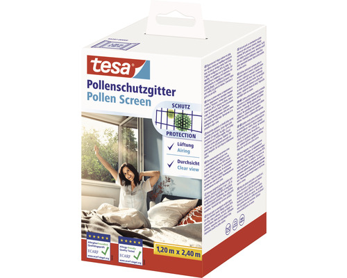 Tesa Pollenschutzgitter Verpackung mit den Maßen 1,20 Meter mal 2,40 Meter
