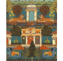 Gemustertes Dekor mit Tigern, Pferden und Gebäuden