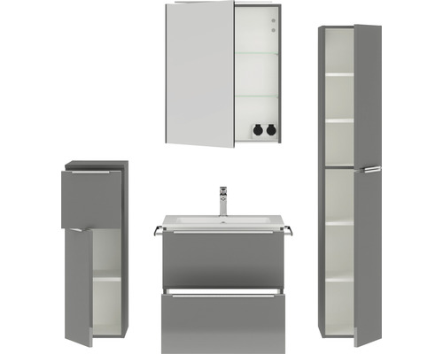 Badezimmermöbelset mit Waschbecken, Spiegelschrank und Hochschrank