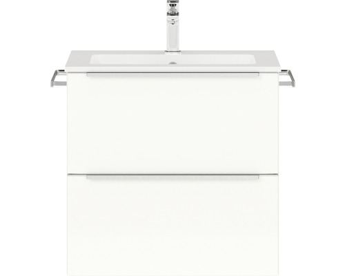 Badmöbel-Set NOBILIA Programm 1 BxHxT 61 x 59,1 x 48,7 cm Frontfarbe weiß hochglanz mit Möbel-Waschtisch Griffleiste chrom matt 003 Waschtischunterschrank mit Waschbecken und Armatur