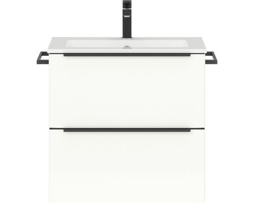 Badmöbel-Set NOBILIA Programm 1 4 BxHxT 61 x 59,1 x 48,7 cm Frontfarbe weiß hochglanz mit Möbel-Waschtisch Griffleiste schwarz 004