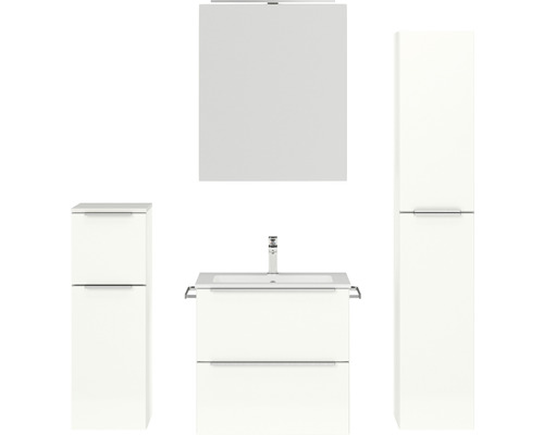 Badmöbel-Set NOBILIA Programm 1 35 BxHxT 140 x 169,1 x 48,7 cm Frontfarbe weiß hochglanz mit Möbel-Waschtisch und Spiegelschrank 1-türig mit LED-Beleuchtung Unterschrank Midischrank Griffleiste chrom matt 035 Badezimmerset mit Waschtisch, Spiegelschrank und Hochschrank