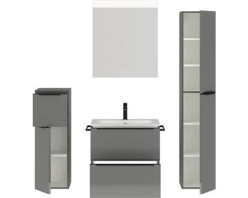 Badezimmerensemble mit Waschtisch, Spiegelschrank und Hochschrank